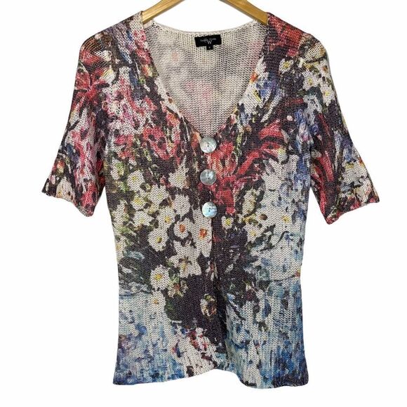 Color Works Floral Button Up Cardigan - Picture 2 of 13